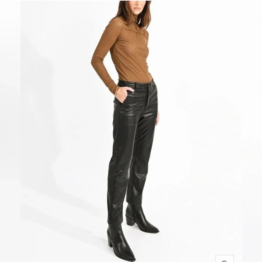Anthropologie Molly Bracken Ladies Woven Vegan Leather Pant in Black.